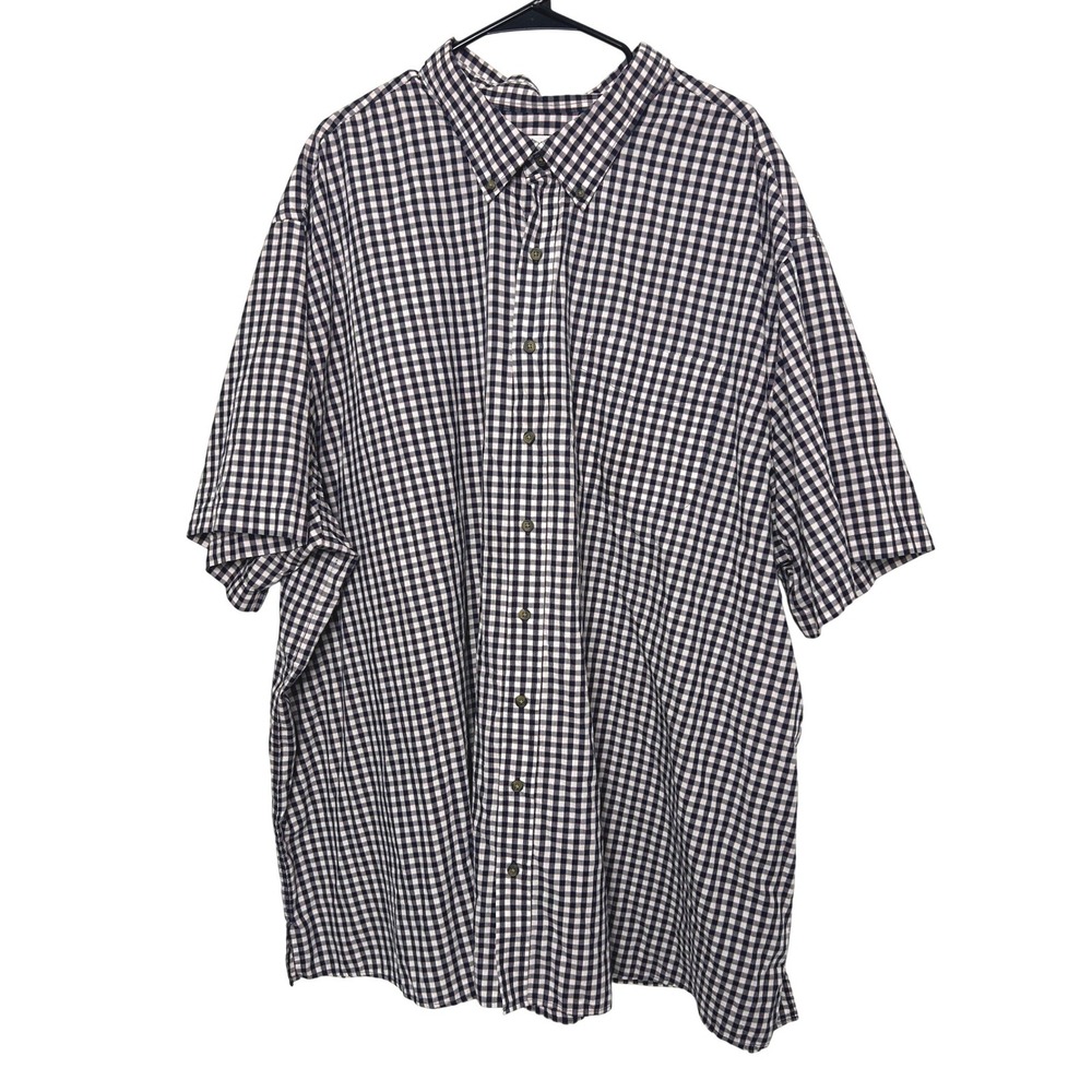 HB Button Front Shirt Men 4XLT Navy Gingham Plaid Short Sleeve Tall Classic Fit